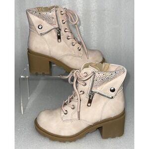 Therabouts Kinsley Pink Rhinestone Hiker Block Heel Boots Girls Size 11 NEW‎